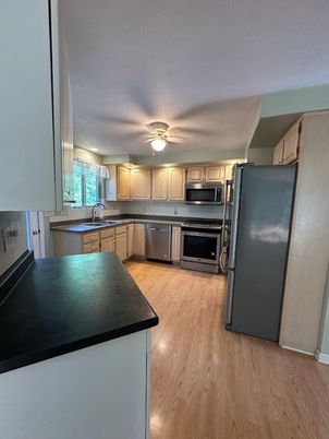 Interior, Kitchen, Stainless Steel Appliances, Wood Texture Flooring