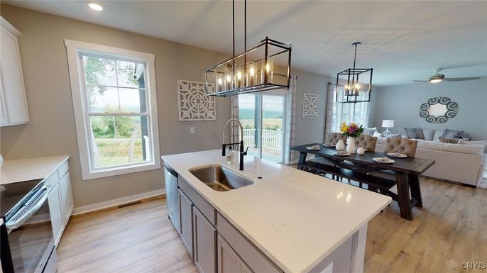 Interior, Kitchen, Living room, Pendant Lights, Recessed Lighting, Wood Texture Flooring