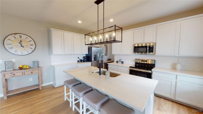 Interior, Kitchen, Pendant Lights, Recessed Lighting, Wood Texture Flooring