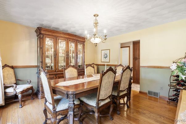 Chandelier, Dining room, Interior, Wood Texture Flooring