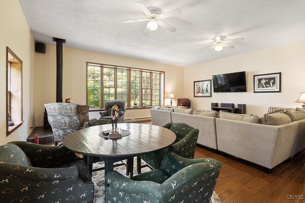 Dining room, Fireplace, Interior, Living room, Wood Texture Flooring