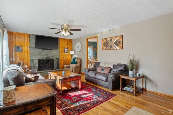 Fireplace, Interior, Living room, Stone Walls, Wood Texture Flooring, Wooden Walls