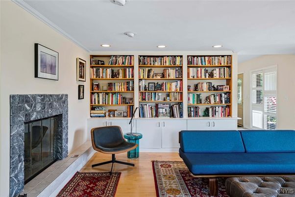 Fireplace, Interior, Recessed Lighting, Wood Texture Flooring