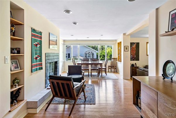 Dining room, Interior, Recessed Lighting, Wood Texture Flooring