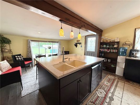 Interior, Kitchen, Pendant Lights, Recessed Lighting, Wood Texture Flooring