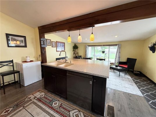 Interior, Kitchen, Pendant Lights, Recessed Lighting, Wood Texture Flooring