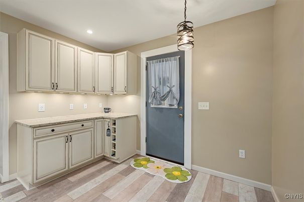 Interior, Kitchen, Pendant Lights, Recessed Lighting, Wood Texture Flooring
