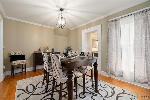 Dining room, Interior, Pendant Lights, Wood Texture Flooring