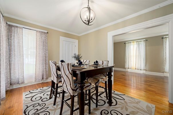 Dining room, Interior, Pendant Lights, Wood Texture Flooring