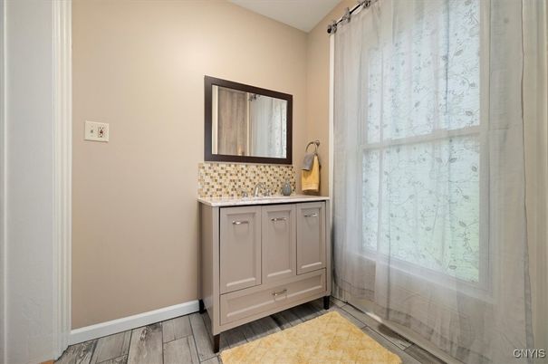 Bathroom, Glass Shower, Interior, Wood Texture Flooring