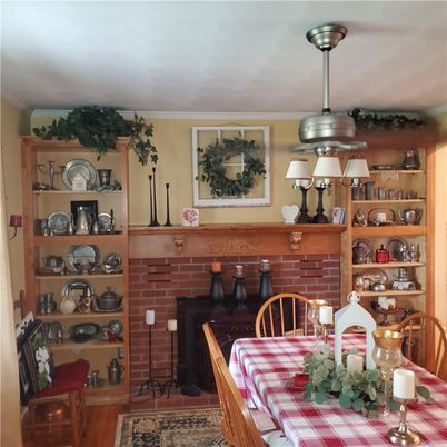 Dining room, Fireplace, Interior, Wood Texture Flooring
