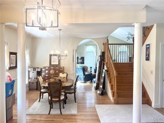 Chandelier, Dining room, Interior, Pendant Lights, Wood Texture Flooring