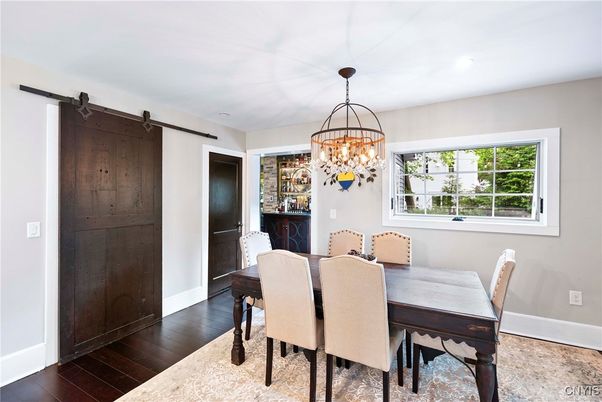 Chandelier, Dining room, Interior, Recessed Lighting, Wood Texture Flooring