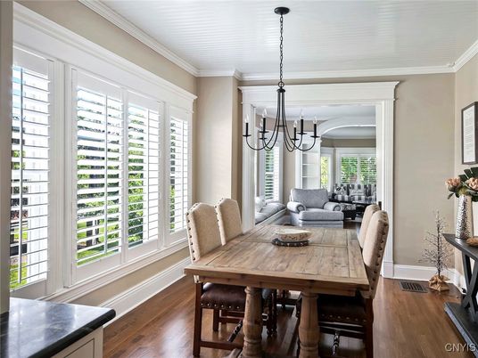 Chandelier, Dining room, Interior, Pendant Lights, Wood Texture Flooring