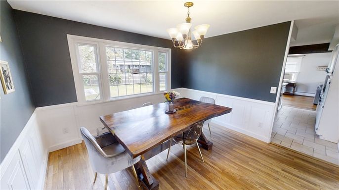 Chandelier, Dining room, Interior, Wood Texture Flooring