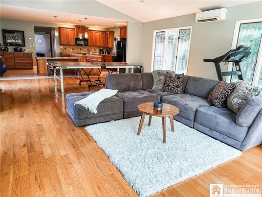 Fitness Equipment, Interior, Kitchen, Living room, Recessed Lighting, Wood Texture Flooring