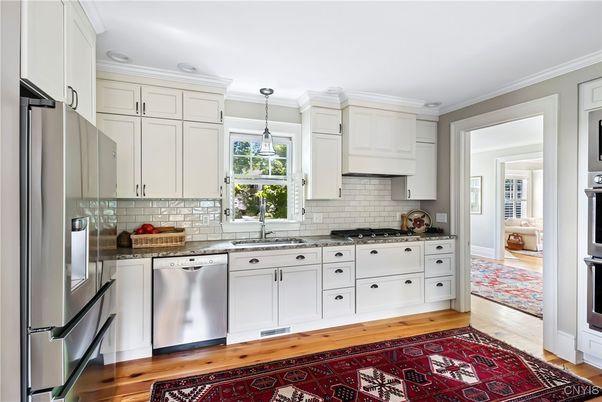 Interior, Kitchen, Pendant Lights, Stainless Steel Appliances, Wood Texture Flooring