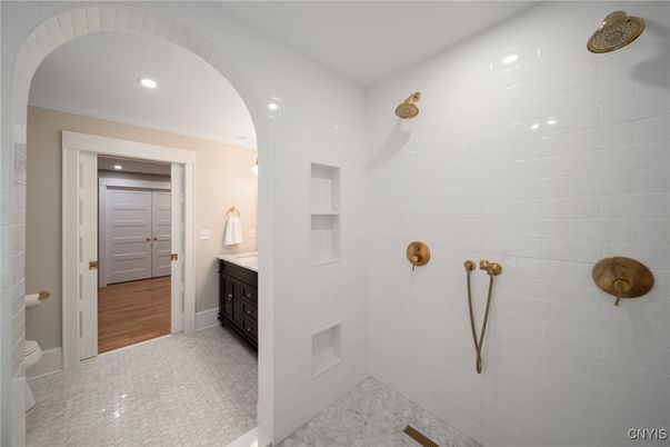 Bathroom, Interior, Recessed Lighting, Wood Texture Flooring