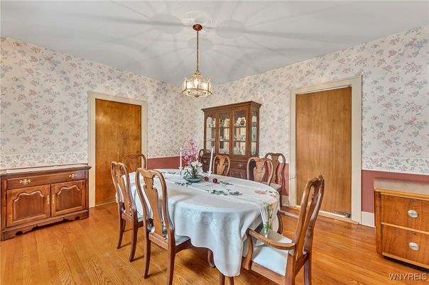 Dining room, Interior, Pendant Lights, Wood Texture Flooring
