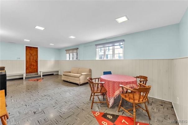 Dining room, Interior, Recessed Lighting, Wood Texture Flooring