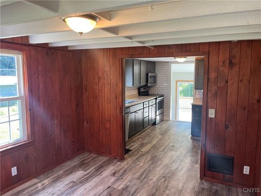 Interior, Kitchen, Stone Walls, Wood Texture Flooring, Wooden Walls