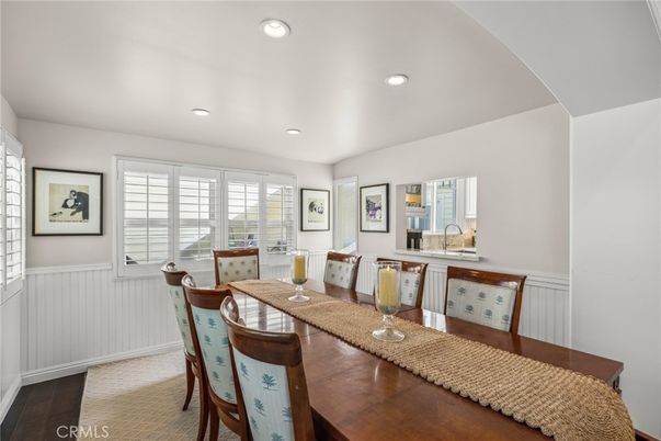 Dining room, Interior, Recessed Lighting, Wood Texture Flooring