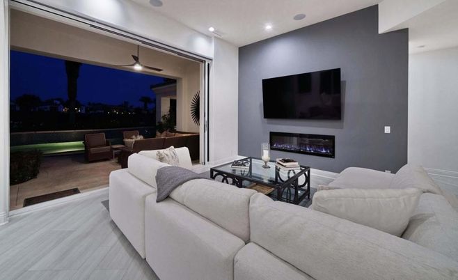 Fireplace, Interior, Living room, Recessed Lighting