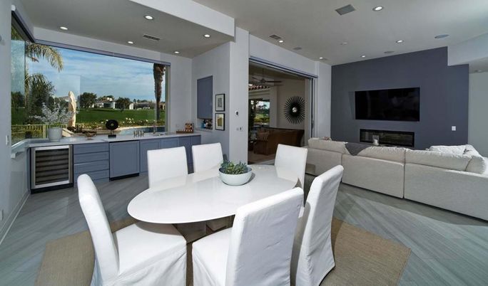 Dining room, Fireplace, Interior, Living room, Recessed Lighting