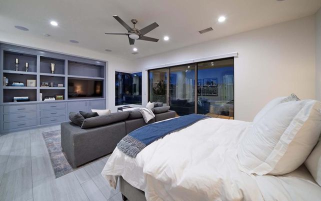 Bedroom, Interior, Recessed Lighting, Wood Texture Flooring