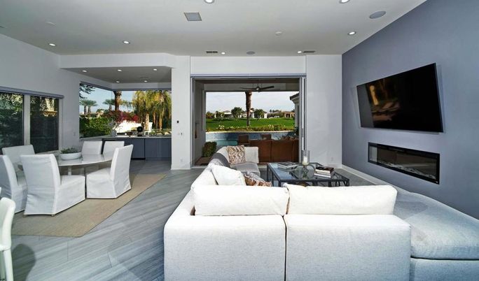 Dining room, Fireplace, Interior, Living room, Recessed Lighting