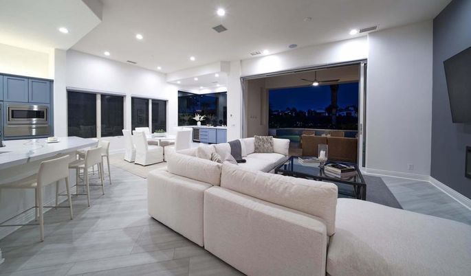 Dining room, Interior, Kitchen, Living room, Recessed Lighting, Stainless Steel Appliances