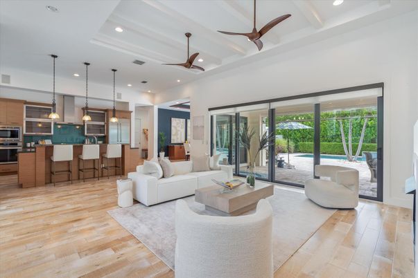 Interior, Kitchen, Living room, Pendant Lights, Recessed Lighting, Stainless Steel Appliances, Wood Texture Flooring