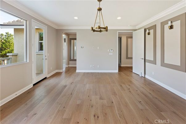 Empty room, Interior, Pendant Lights, Recessed Lighting, Wood Texture Flooring