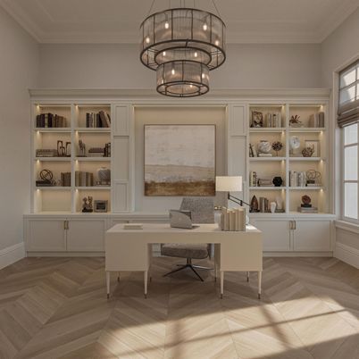 Chandelier, Home Office, Interior, Wood Texture Flooring