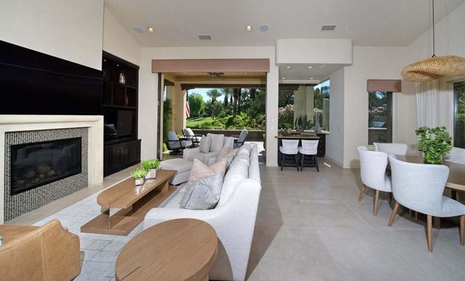 Dining room, Fireplace, Interior, Living room, Pendant Lights, Recessed Lighting