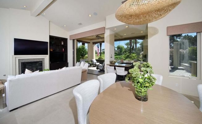 Chandelier, Dining room, Fireplace, Interior, Living room, Recessed Lighting