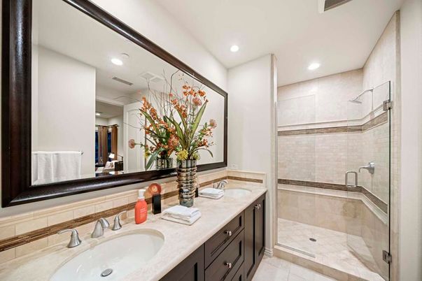 Bathroom, Dual Sink Vanities, Glass Shower, Interior, Recessed Lighting