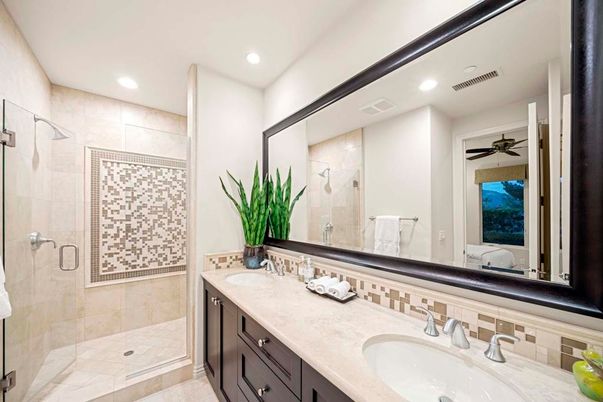 Bathroom, Dual Sink Vanities, Glass Shower, Interior, Recessed Lighting