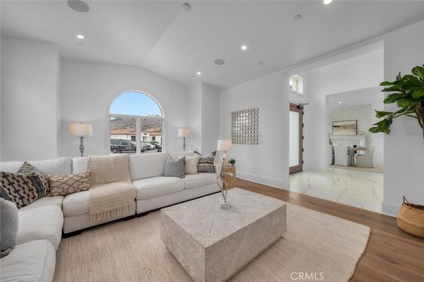 Interior, Living room, Marble, Recessed Lighting, Wood Texture Flooring
