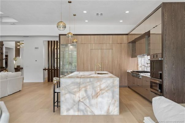 Interior, Kitchen, Pendant Lights, Recessed Lighting, Wood Texture Flooring