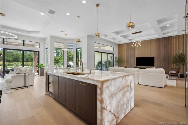 Interior, Kitchen, Living room, Pendant Lights, Recessed Lighting, Wood Texture Flooring