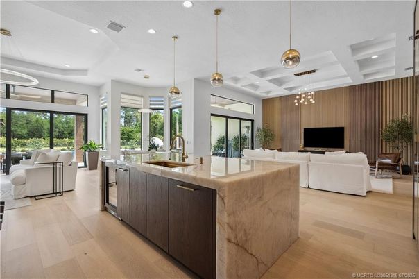 Interior, Kitchen, Living room, Pendant Lights, Recessed Lighting, Wood Texture Flooring