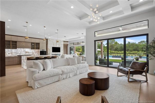 Dining room, Interior, Kitchen, Living room, Pendant Lights, Recessed Lighting, Stainless Steel Appliances, Wood Texture Flooring