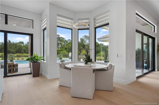 Dining room, Interior, Pendant Lights, Wood Texture Flooring