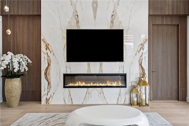 Fireplace, Interior, Marble Walls, Wood Texture Flooring