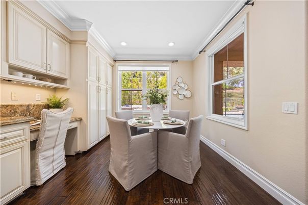 Dining room, Interior, Recessed Lighting, Wood Texture Flooring