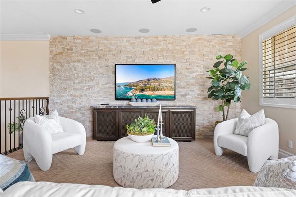 Interior, Living room, Recessed Lighting, Stone Walls