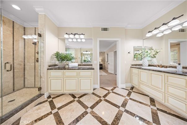 Bathroom, Dual Sink Vanities, Glass Shower, Interior, Recessed Lighting