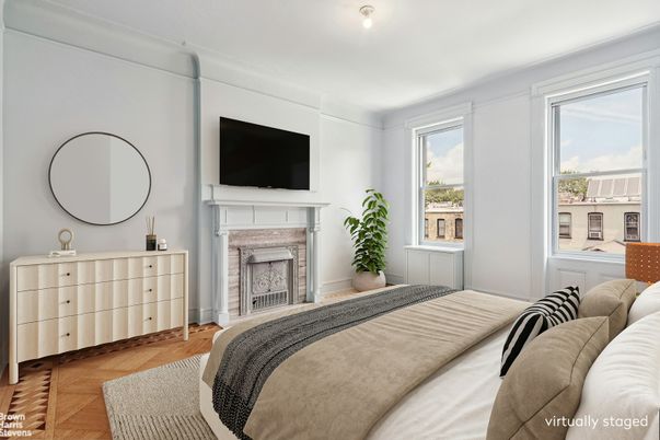 Bedroom, Fireplace, Interior, Wood Texture Flooring