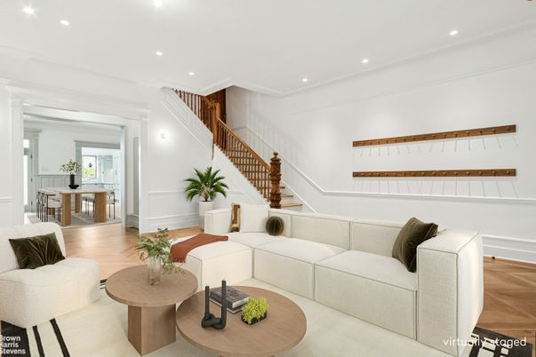 Dining room, Interior, Living room, Recessed Lighting, Wood Texture Flooring